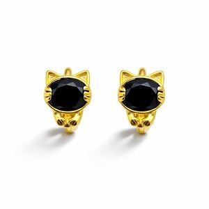 S925 Black Onyx Cat Earrings